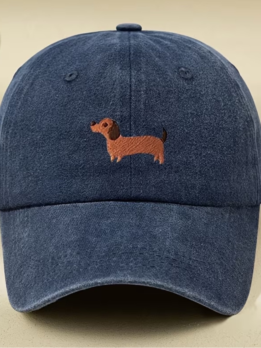 Navy Dachshund Embroidered Baseball Cap